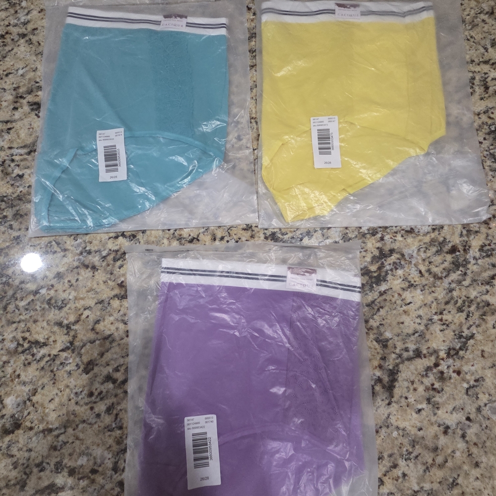 Cacique Plus Panties Set - Teal, Yellow, Purple